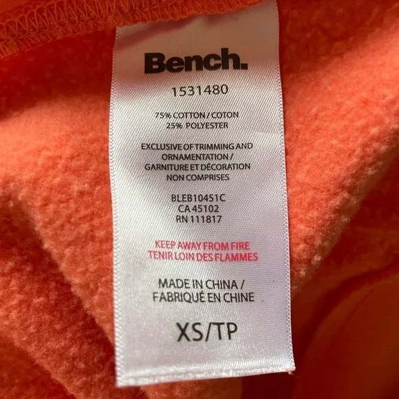 Bench Canada Women XS Coral Orange Hoodie Hooded Sweatshirt Athletic - Picture 2 of 6
